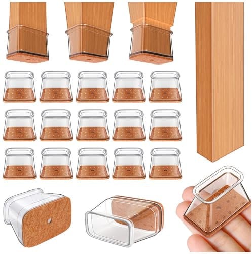 Ansible 24 pcs Rectangle Large Chair Leg Floor Protectors, Furniture Felt Pads Silicone Covers caps for Chairs,Chair Leg Protectors for Hardwood Floors (Small Fit Perimeter 3-3/4 to 4-7/8)