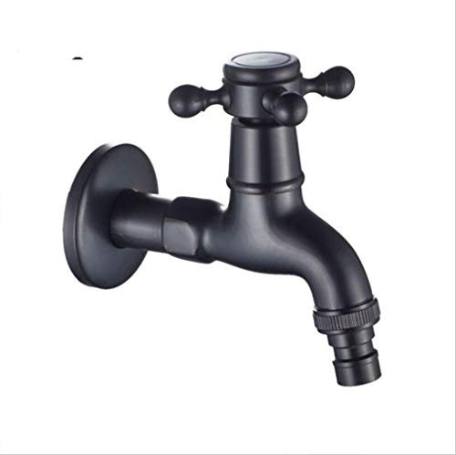 Rubinetto da giardino in ottone anticato con finitura nera in stile retrò, per bagno, lavatrice e giardino