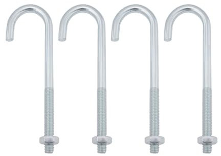 Briny River 4pcs M10 Hook Bolt J Long Shank Threaded Bolt Industrial Fastener for Pipework Garden Fence Projects Roof Sheets Concrete (150mm)
