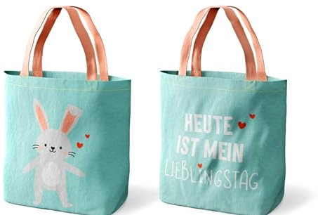 la vida GmbH Minishopper Hase, Stofftasche mit Hasen-Motiv und Spruch, Mint/Rosa, Einkaufstasche mit Tragegriffen