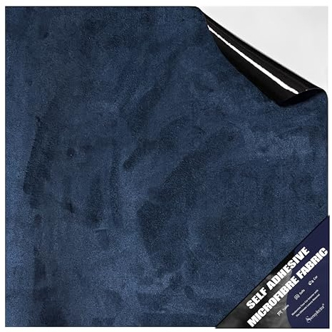Mikrofaserstoff Selbstklebend,Stretch Dehnbar Folie,Dehnbar Stoff Velours,Selbstklebender Stoff für Cockpit,Autositz (Dunkelblau, 150 * 40cm)