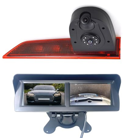 Dolphin Automotive Dual Van Rückfahrkamera passend für Ford Transit Custom ab 2016 (LED), ersetzt Bremslicht in der linken hinteren Tür (Kamera mit dualem 10,9 cm Armaturenbrett-Monitor)
