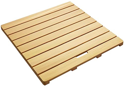 Badezimmermatte aus Holz in Entenform mit rutschfesten Gummifüßen, wasserabweisend und leicht zu reinigen, Elegante Badematte für drinnen und draußen, 40 x 90 cm, Holzfarbe