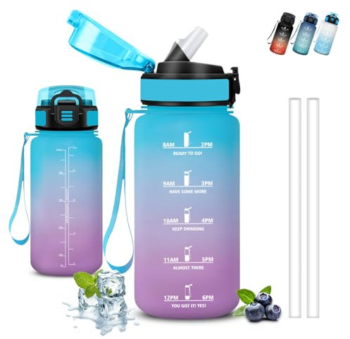 Gourde, 500ml Gourde Enfant, Gourde Paille, Anti Fuite, Gourde Graduée pour 1 Journee, Facile à Nettoyer, Gourde Reutilisable, avec Slogan de Motivation, Bouteille d'eau pour École, Bureau, Camping