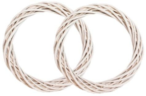 2Pcs Grapevine Wreaths, Willow Woven Round Wreath DIY Crafts Rattan Wreath, Front Door Wall Hanging Decor for Christmas Halloween Thanksgiving Easter Birthday, White (8IN)
