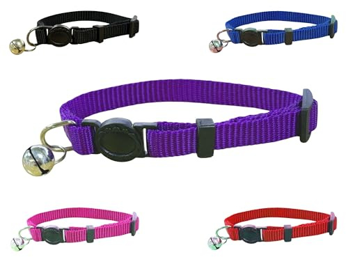 Soft Vibrant Kitten/Cat Nylon Collar with Safety Release and Bell (Purple)