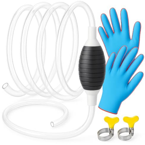Liquid Transfer Pump Manual – Hand Siphon Pump for Fuel, Petrol, Diesel, Water & Oil | Flexible Hose, 2 Gloves & 2 Hose Clamps | Multi-Purpose Fluid Transfer Kit