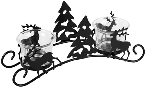 Kerzenleuchter Weihnachten Hirsch Set - Metall Kerzenständer Weihnachten Windlicht Glas Hurricane Hirsch Kerzenleuchter Dekoration für Weihnachtsdeko Innen Tischdeko Mantel Kamin(Schwarz)