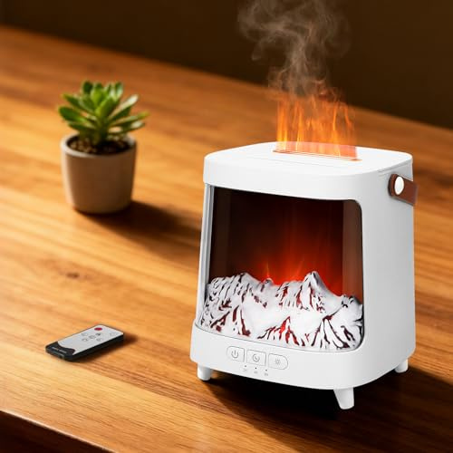 Aroma Diffuser,Mit Flammeneffekt Mit Aurora -Effekt,Mit 7 Farben Licht,2/4/8H Timer,Luftbefeuchter Mit Fernbedienung,Aroma Diffuser Für Ätherische Öle Für Schlafzimmer,Zuhause,Büro,Yoga (Weiß)