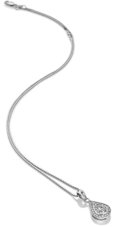 Hot Diamonds Glimmer White Topaz and Diamond Silver Pendant Necklace | 925 Sterling Silver Teardrop Pendant with Real Diamond & Adjustable Chain | Gift Wrap Included