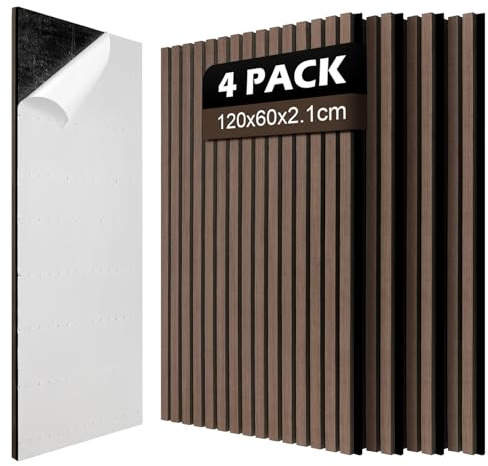 Ansobea Akustikpaneele Selbstklebend Holz 2,88㎡ - 4 Stück 120x60cm,akustik paneele 3D Schalldämmung Echoreduzierung Schallschutz für Tonstudio und Heimkino,Walnuss