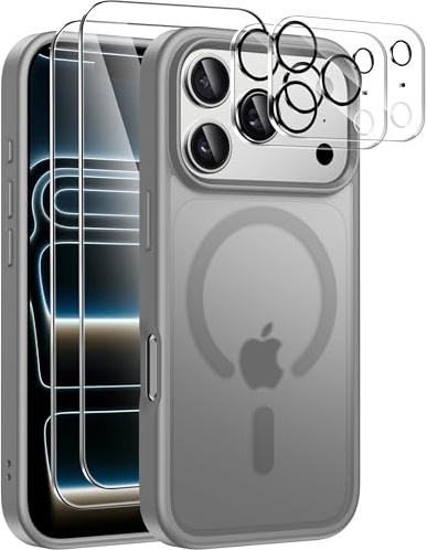 ivencase Magnétique Coque pour iPhone 17 Pro Max 6,9, Gris | Compatible avec MagSafe, 2 Verres Trempés et 2 Caméra Protecteur, Dos PC anti-rayures, Étui TPU Bumper Antichoc Housse 6,3