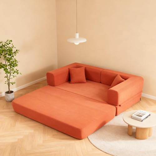 YINIX Modular Schlafsofa Klappbar Bodencouch Ohne Gestell, 200cm Multifunktionaler Futon Sessel, Faltbare Matratze für 1-2 Personen, Sitzsack Liege Couch für Wohnzimmer, Gästezimmer