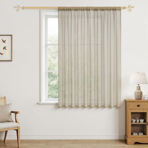 MRTREES Tenda Camera da Letto Moderna Voile Beige Tende Shabby Chic 1 Pezzo con Tasca per Asta 200x160 cm (L x A), Tende per Interni Trasparente Leggera ed Elegante per Salotto