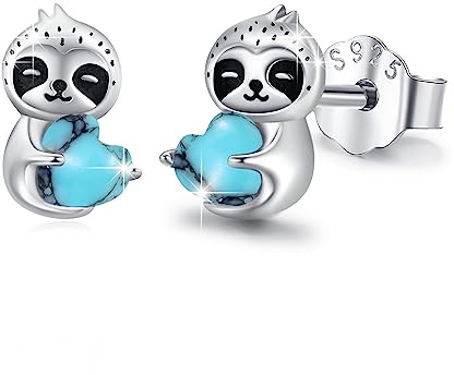 REDSUN 925 Sterling Silber Faultier/Oktopus/Delphin/Schildkröte/Katzen Ohrringe Ohrstecker Herz Kristall Mädchen Niedliche Tier Ohrstecker Faultier Schmuck Geschenke für Frauen Tochter Kinder