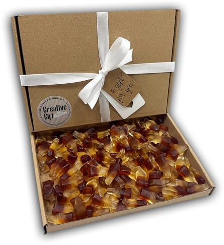 Cola Bottles Sweets Gift Box Hamper For Any Occasion (Kraft Box, White Ribbon)