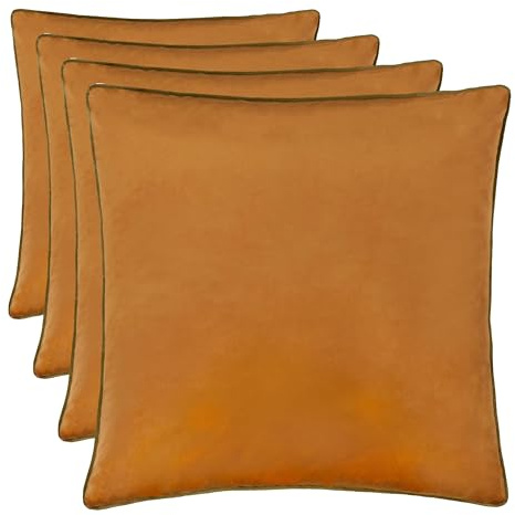 furn. Meridian Cushion Cover – Luxury Contrast Piped Velvet Decorative Case (Ginger/Olive - 45x45cm) (Pack of 4)