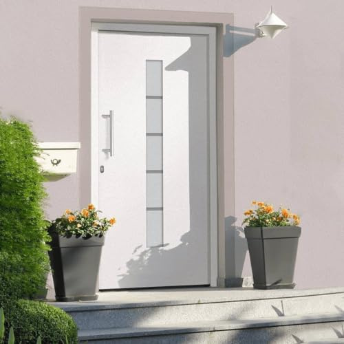 ChicAbode Haustür Aluminium und PVC 100x200cm Nebeneingangstür Kellertür Eingangstür Außentür Wohnungstür Tür WeißLinks