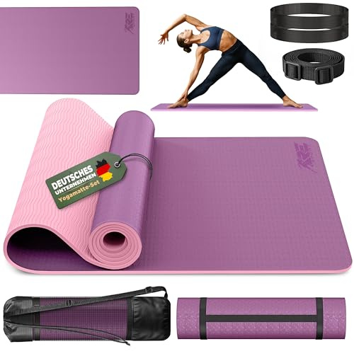 RE:SPORT® Yogamatte Gymnastikmatte 183x61cm rutschfest schadstofffrei | Fitnessmatte mit Tragetasche & Tragegurt | Trainingsmatte gepolstert | Yoga Matte Sportmatte für Fitness Pilates & Gymnastik