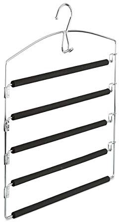 Relaxdays Hosenbügel platzsparend, Hosenkleiderbügel mehrfach, Metall, gepolstert, HBT: 44,5x37x2,7 cm, silber/schwarz