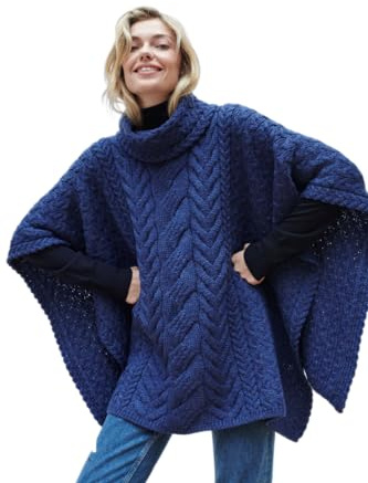 Aran Woollen Mills Poncho en laine mérinos ultra douce avec col bénitier