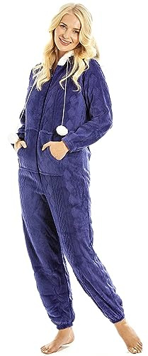 Camille Super Soft Zip-Up Hooded Women's Onesie - Navy 18-20