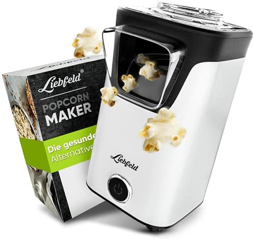 Liebfeld Macchina popcorn per popcorn ad aria calda, senza grasso e olio, gadget da cucina retrò per pop mais con zucchero, sale – Cooler Snack Automat (bianco)