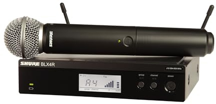 Shure BLX24R/SM58 Rack-Mount Wireless Audio System J11 Band (596–620 MHz) – BLX4R Receiver, BLX2 Transmitter with SM58 Dynamic Mic, Up to 14 Hr Battery, 300 ft Range
