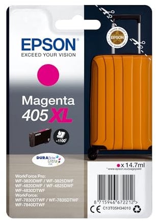 Epson Orginal 405XL Tinte Koffer Singlepack Magenta XL WF-3820DWF WF-3825DWF WF-4820DWF WF-4825DWF WF-4830DTWF WF-7830DTWF WF-7835DTWF WF-7840DTWF DURABrite Ultra Ink, ReadyPrint Flex-Tintentarife