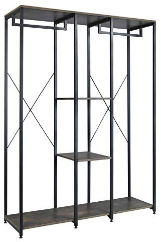 WOLTU XXXL Kleiderständer Freistehender mit Regal Wäscheständer Kleiderschrank Offener Kleiderstange mit Schuhregal für Schlafzimmer, Holz und Stahl, Schwarz+Rostfarbe