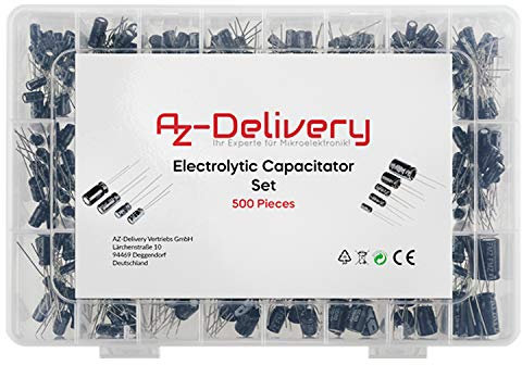 AZDelivery Elko Sortiment Elektrolytkondensator Aluminium 24 Werte 500 Stück 0.1uF – 1000uF mit Aufbewahrungsbox kompatibel mit Arduino inklusive E-Book!