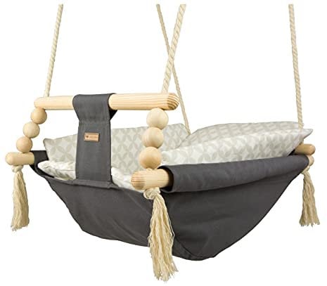 Babyschaukel Kleinkindschaukel Babyliegeschaukel Stoffschaukel Babywippe Wiege (Muster: grau, cremefarben Quadrate)