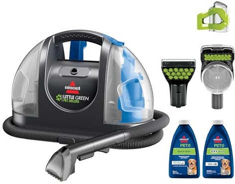 BISSELL Little Green Pet Deluxe 3353 - Limpiador portátil de alfombras | Capacidad de detalles de automóviles y automóviles; color gris/azul; aborda la suciedad de mascotas en tapicería y vehículos