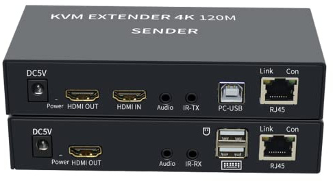 4K HDTV 120 m KVM Extender HDMI-kompatibel USB-A Tastatur Maus 3,5 mm AUX Aluminiumlegierung auf CAT6 RJ45 LAN Ethernet Extender (120 m)