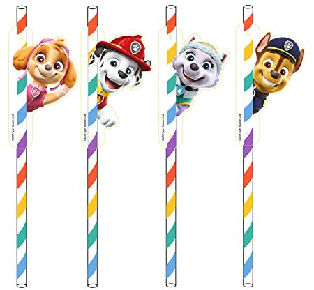 Amscan- 8 Straws Paw Patrol 2022 Paper 19.7 cm, 9914525, Multicolore, Taille Standard