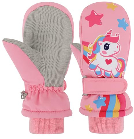 Jupsk Kids Winter Ski Gloves Purple Unicorn Mittens Waterproof Anti Slip Plush Thermal Snowboard Gloves for Children Girls and Boys Age 2-4