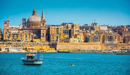 adrium Acryl-Bild 120 x 70 cm: Malerischer Blick auf den Hafen von Marsamxett und Valletta in Malta(43021128)