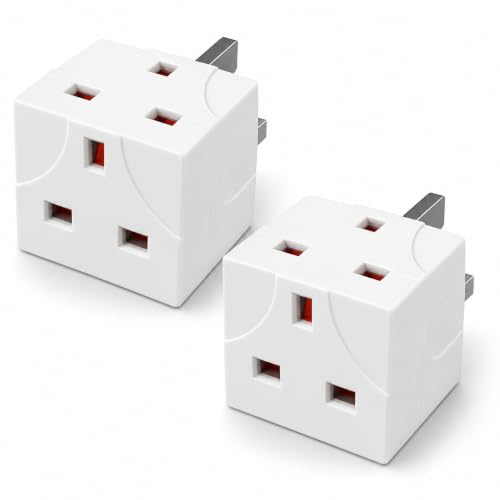 1ABOVE 2 Way UK Plug Adapter, 13A 250V Double 3 Pin Socket Extension, 2 Pack