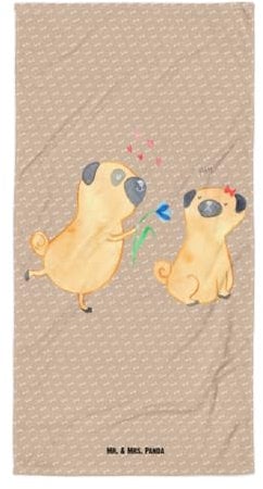 Mr. & Mrs. Panda XL Badehandtuch Mops Verliebt - Geschenk, Urlaub, Hund, Liebe, Frottier, Badetuch, Knuffig, Kinderhandtuch, Sprüche, Groß, Reisehandtuch