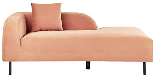 Beliani Chaiselongue Samt rosa linksseitig mit Kissen Retro Stil Metallgestell Le Crau