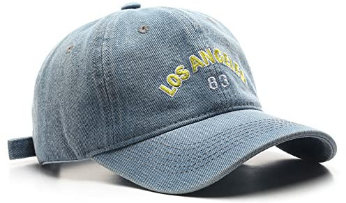 VPTMRP Los Angeles bestickte Baseballkappe Washed Denim Cap, Hell, blau, M/L