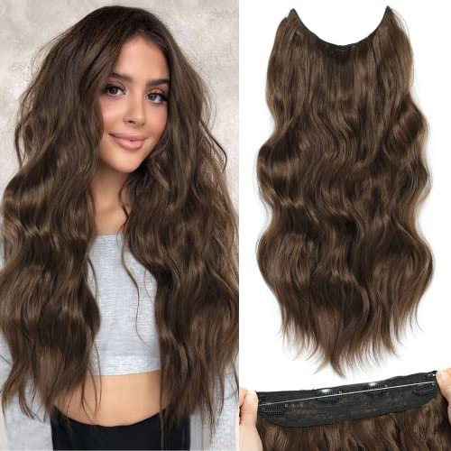 BUPPLER Haarverlängerung 50,8 cm Invisible Secret Hair Extensions Verstellbare Lange Gewellte Haarextension Synthetisches Upgrade 4 Sichere Clips in Haarteilen,Mittleres Braun