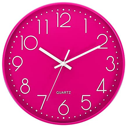 PATIKIL 12 Wanduhr Batterie Betrieben Geräuschlos Kein Ticken Rund Wanduhren für Büro Schlafzimmer Dekorativ Rosa