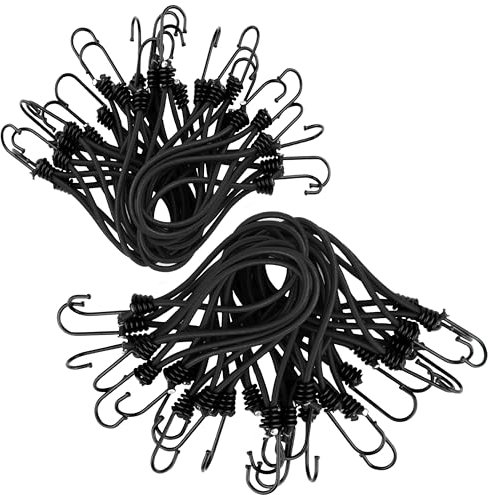 50 Spanngummis mit Haken in Schwarz | Expander Befestigung für Planen, Banner, Anhänger, Zelt, Trampolin usw. | Gummi-Spanner Universal