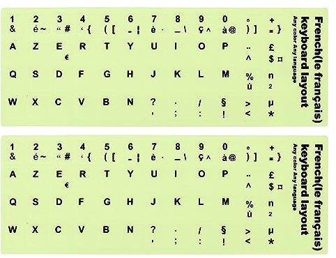 PATIKIL Français Clavier Stickers brillee dans l'Obscurité, 2 Paquet Lumineux Universel Clavier Remplacement Couvercle pour Cahier Bureau Ordinateur, Noir Lettrage