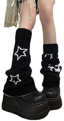 Rvnsu Women's Leg Warmers Star Pattern Knitted Leg Warmers Y2k Kawaii Socks Harajuku Fairycore Clothing