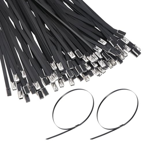 Faankiton 200 Pezzi Fascette Metalliche, Fascette Acciaio Inox Autobloccanti, Stringicavo Acciaio, Fascette Cerniera Inox, Fascette Metallo, Fascette in Acciaio Inossidabile (4.6 * 400mm, Nero)