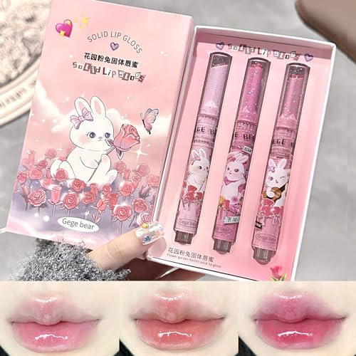 Mrettick 3 Farben Jelly Lippenstift, Getönter Lipgloss Herzform Lippenfleck, Spiegel Feuchtigkeitsspendender Jelly Love Lippenstift, lang anhaltender feuchtigkeitsspendender