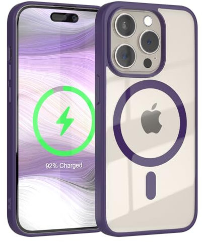 EAZY CASE Crystal TPU Hülle kompatibel mit iPhone 15 Pro kompatibel mit Qi-Charging, Silikon mit Kameraschutz, Slimcover, Handyhülle, Silikonhülle, Backcover, Durchsichtig, Transparent/Lila