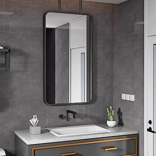 Rechteckiger Badezimmerspiegel, Deckenspiegel, großer quadratischer Spiegel mit schwarzem Metallrahmen, Wanddekorspiegel für Schminktisch – Doppelausleger (Größe: 40 cm x 70 cm)
